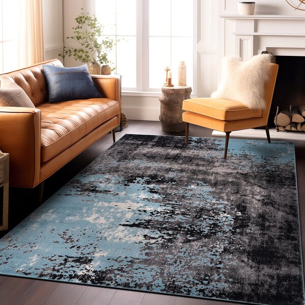 World Rug Gallery Contemporary Abstract Splash Non Shedding Soft Area Rug 7' 10 x 10' Blue - 391BLUE8X10
