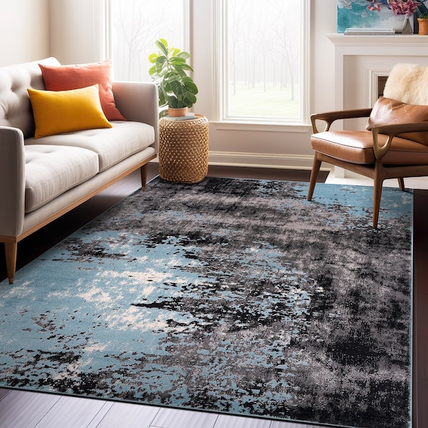 World Rug Gallery Contemporary Abstract Splash Non Shedding Soft Area Rug 7' 10 x 10' Blue - 391BLUE8X10