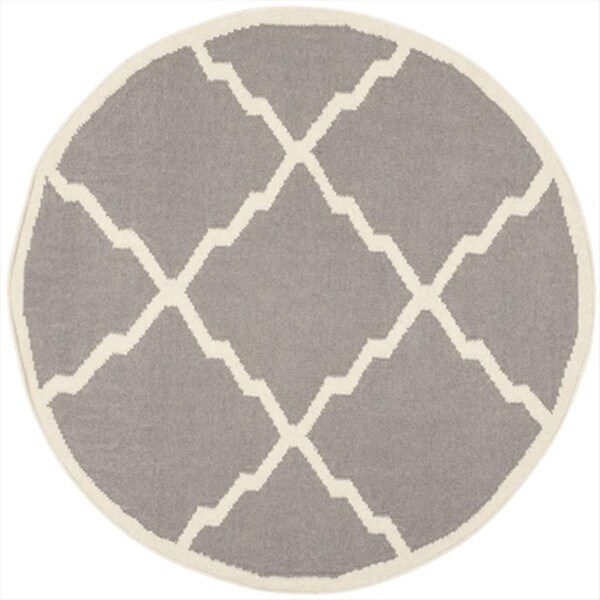 Safavieh 4 ft. x 4 ft. Round Contemporary Dhurries- Grey and Ivory- Hand Woven Rug - DHU567A-4R