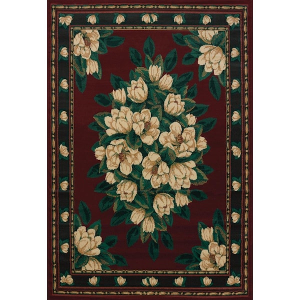 Rlm Distribution 1 ft. 10 in. x 3 ft. Manhattan Magnolia Accent Rug, Burgundy - HO2625425