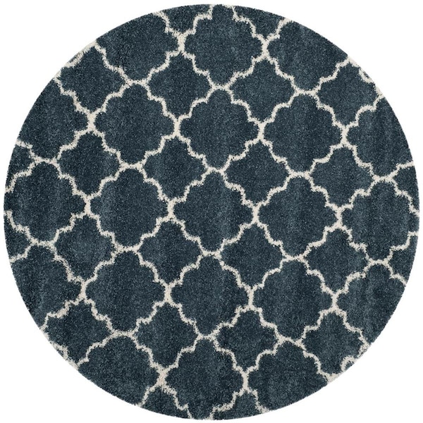 Flowers First 7 x 7 ft. Round Hudson Shag Power Loomed Round Rug, Slate Blue & Ivory - FL1909624