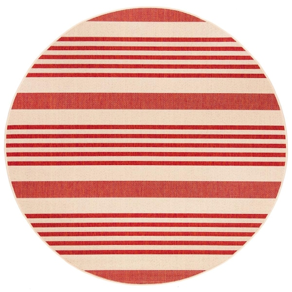 Safavieh 6 ft.-7 in. x 6 ft.-7 in. Beach House Round Rug - Beige & Red - BHS222Q-7R