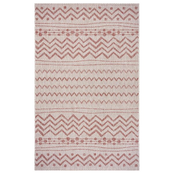 Homeroots 5 x 8 ft. Beige & Red Zigzag Indoor & Outdoor Area Rug - 396227