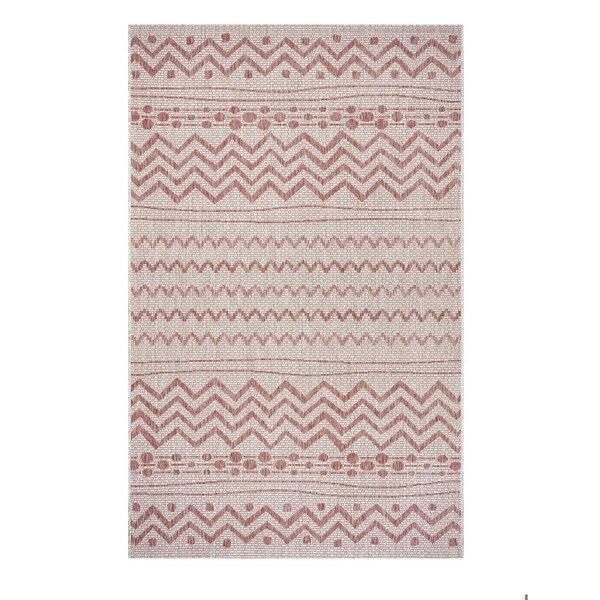 Homeroots 5 x 8 ft. Beige & Red Zigzag Indoor & Outdoor Area Rug - 396227