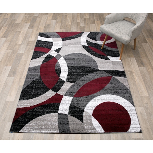 World Rug Gallery Contemporary Abstract Circles Soft Area Rug 5'3'' x 7'3'' Red - 105RED5X7