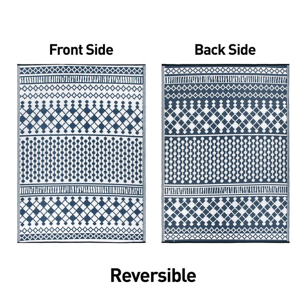 World Rug Gallery Contemporary Bohemian Geometric Reversible Recycled Plastic 7'10'' X 10' Navy Outdoor Rug - 6073NAVY8X10