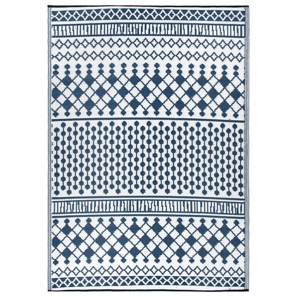 World Rug Gallery Contemporary Bohemian Geometric Reversible Recycled Plastic 7'10'' X 10' Navy Outdoor Rug - 6073NAVY8X10