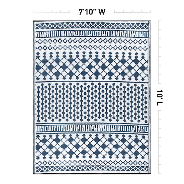 World Rug Gallery Contemporary Bohemian Geometric Reversible Recycled Plastic 7'10'' X 10' Navy Outdoor Rug - 6073NAVY8X10