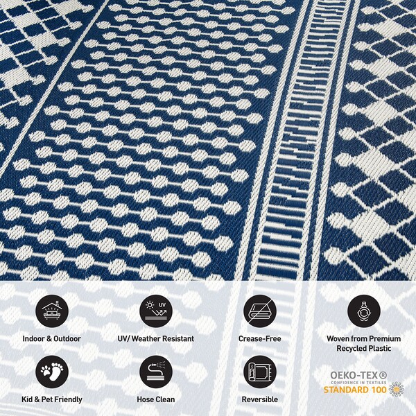 World Rug Gallery Contemporary Bohemian Geometric Reversible Recycled Plastic 7'10'' X 10' Navy Outdoor Rug - 6073NAVY8X10