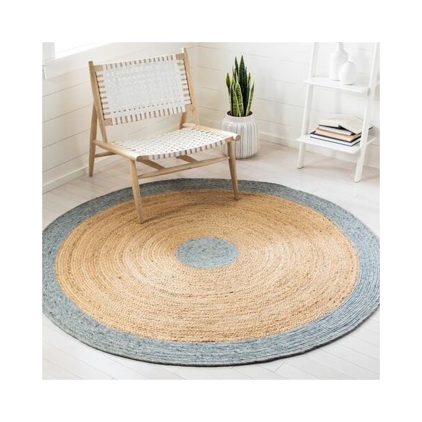 Safavieh 3 x 3 ft. Braided Contemporary Round Rug, Light Blue & Gold - BRD910H-3R
