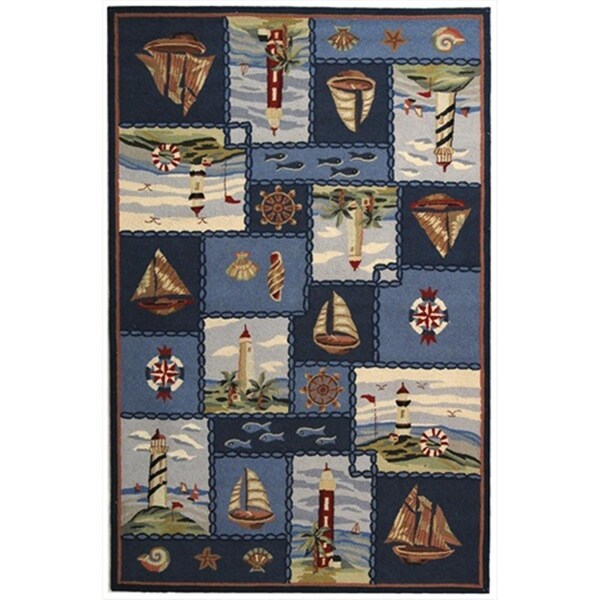 Safavieh 4 ft. x 4 ft. Round- Country and Floral Chelsea Blue Hand Hooked Rug - HK267A-4R