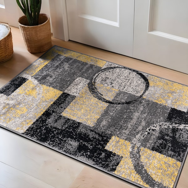 World Rug Gallery Contemporary Abstract Circle Design Soft Area Rug 2' x 3' Yellow - 307YELLOW2X3
