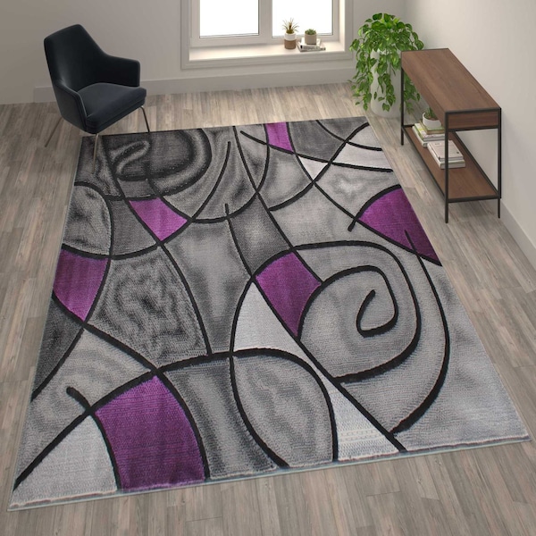 Flash Furniture Purple 8' x 10' Abstract Design Accent Area Rug - ACD-RGTRZ860-810-PU-GG