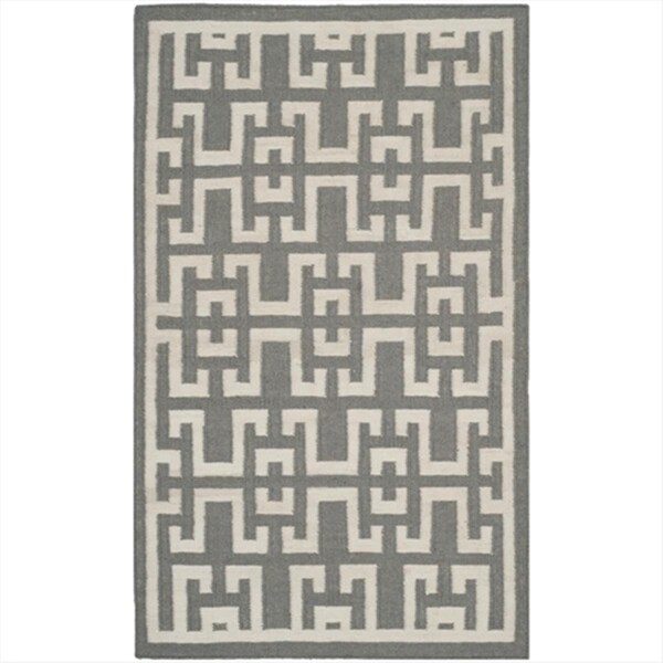 Safavieh 4 ft. x 6 ft. Small Rectangle Contemporary Dhurries- Soft Grey and Ivory- Hand Woven Rug - DHU621B-4