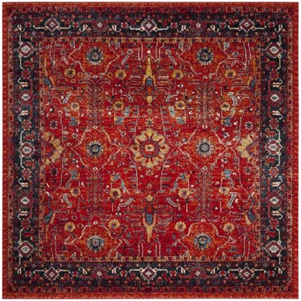 Flowers First 6 ft. 7 in. x 6 ft. 7 in. Square Vintage Hamadan Power Loomed Area Rug, Orange & Navy - FL1909644