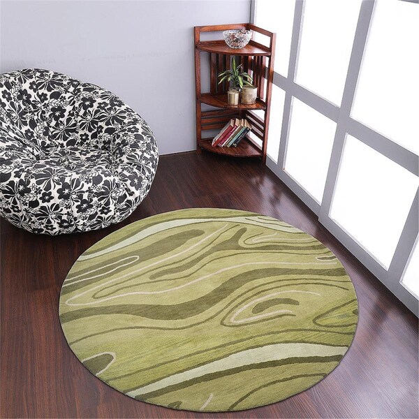 Tapis Rugs 10 x 10 ft. Hand Tufted Wool Abstract Round Area Rug - Green - TA2984641