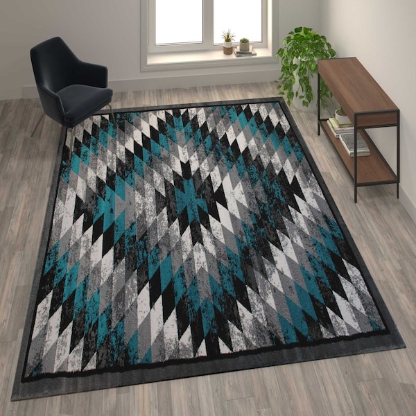 Flash Furniture Turquoise 5' x 7' Diamond Patterned Area Rug - OKR-RG1106-57-TQ-GG