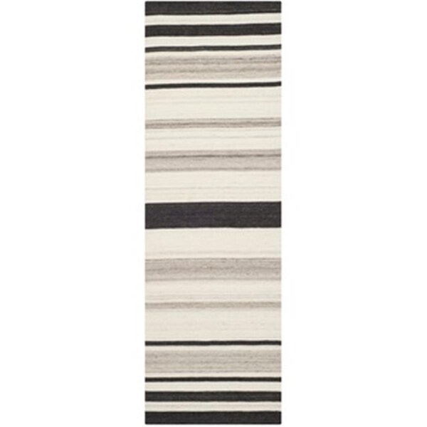 Safavieh 2 ft. -6 in. x 8 ft. Runner Contemporary Dhurries- Natural and Grey- Hand Woven Rug - DHU629A-28