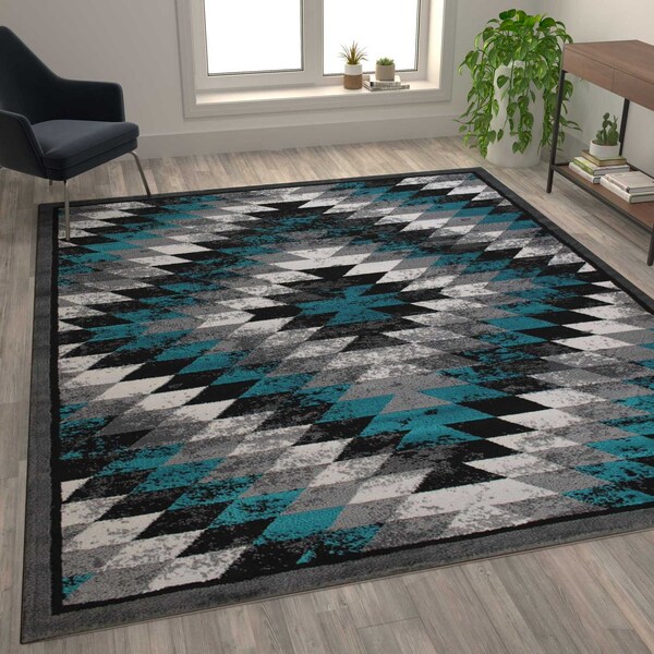 Flash Furniture Turquoise 8' x 10' Diamond Patterned Area Rug - OKR-RG1106-810-TQ-GG