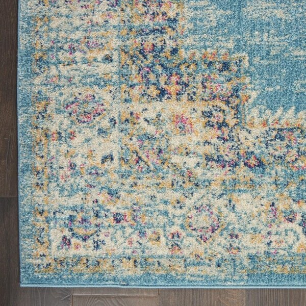 Homeroots 2 x 6 ft. Light Blue Distressed Medallion Runner Rug - 385329