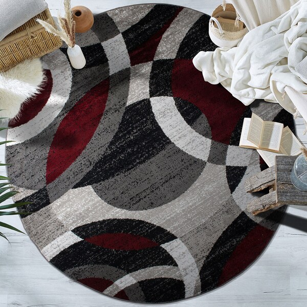 World Rug Gallery Contemporary Abstract Circles Soft Area Rug 6'6'' Round Red - 105RED6RND