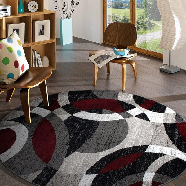 World Rug Gallery Contemporary Abstract Circles Soft Area Rug 6'6'' Round Red - 105RED6RND