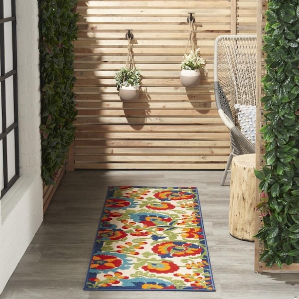 Homeroots 2 x 6 ft. Multi Color Mediterra Indoor & Outdoor Runner Rug - 384781