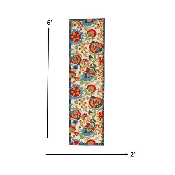 Homeroots 2 x 6 ft. Multi Color Mediterra Indoor & Outdoor Runner Rug - 384781