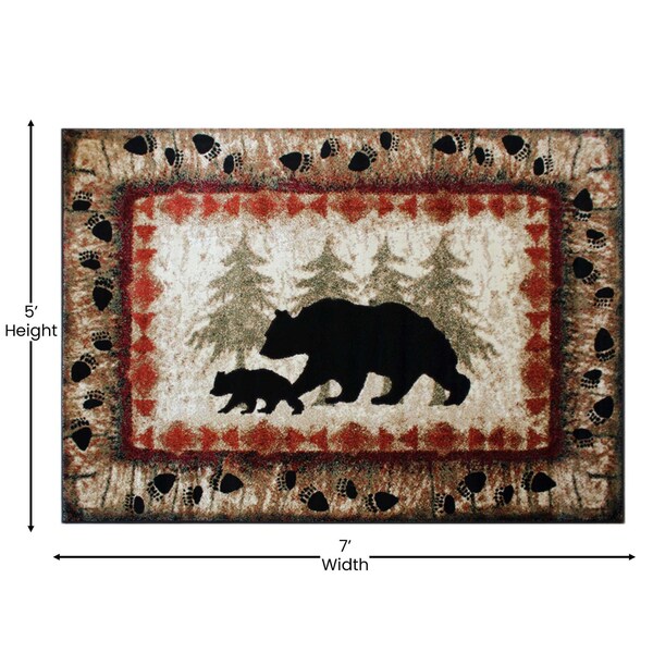 Flash Furniture 5' x 7' Brown Rustic Bear and Cub Olefin Area Rug - KP-RGB3940-57-BN-GG