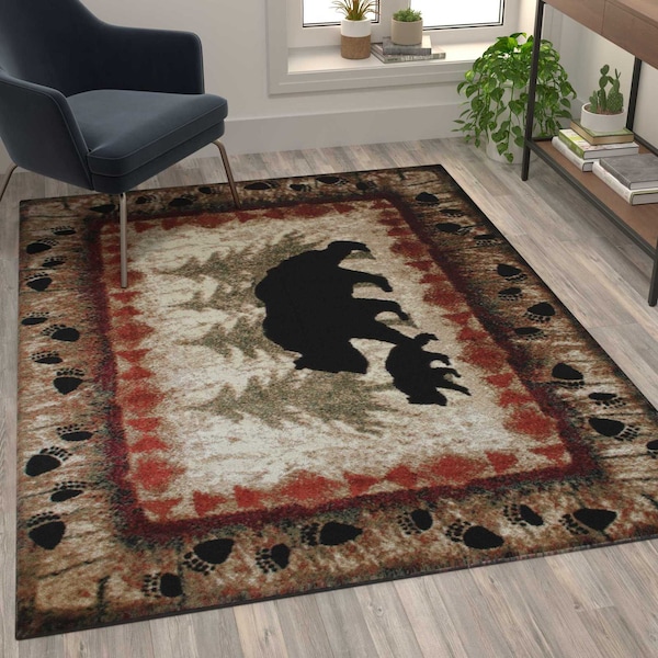 Flash Furniture 5' x 7' Brown Rustic Bear and Cub Olefin Area Rug - KP-RGB3940-57-BN-GG