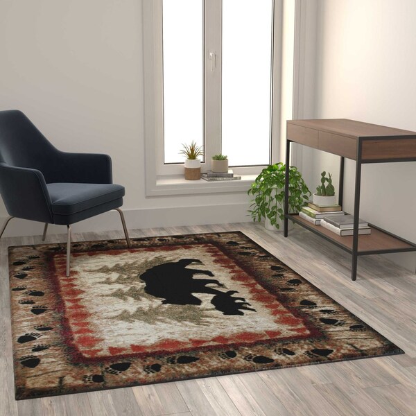 Flash Furniture 5' x 7' Brown Rustic Bear and Cub Olefin Area Rug - KP-RGB3940-57-BN-GG
