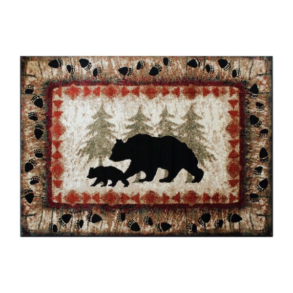 Flash Furniture 5' x 7' Brown Rustic Bear and Cub Olefin Area Rug - KP-RGB3940-57-BN-GG