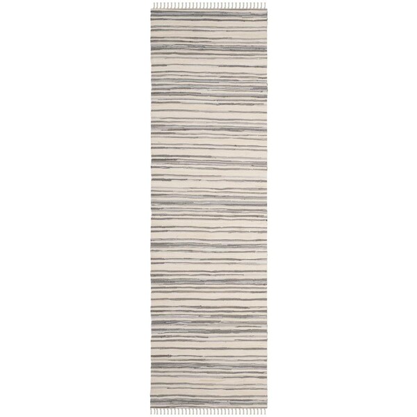 Safavieh 2 ft. - 3 in. x 10 ft. Rag Hand Woven Runner Rug - Ivory and Grey - RAR126A-210