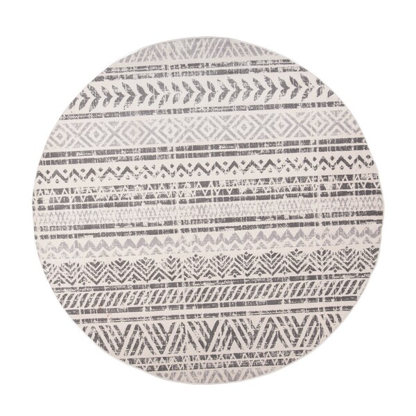 World Rug Gallery Geometric Boho Area Rug 6' 6'' Round Gray - MON843GRAY6RND