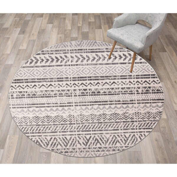 World Rug Gallery Geometric Boho Area Rug 6' 6'' Round Gray - MON843GRAY6RND