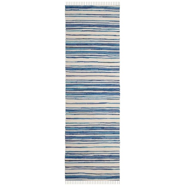 Safavieh 2 ft. - 3 in. x 11 ft. Rag Hand Woven Runner Rug - Ivory and Blue - RAR126B-211