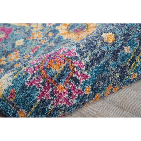Homeroots 2 x 6 ft. Denim Blue Florals Distressed Runner Rug - 385163