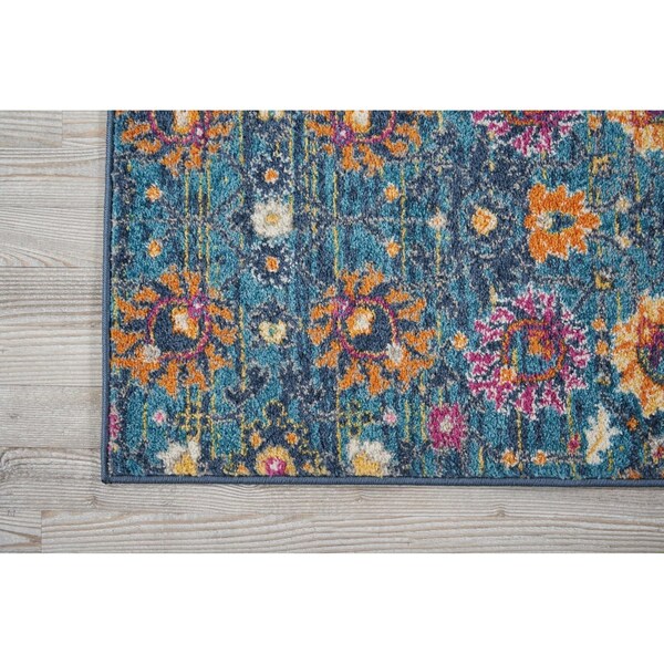 Homeroots 2 x 6 ft. Denim Blue Florals Distressed Runner Rug - 385163