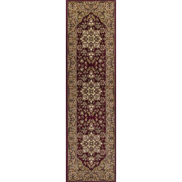 Homeroots 2 ft. 2 in. x 7 ft. 11 in. Runner Polypropylene Red & Beige Area Rug - 353607