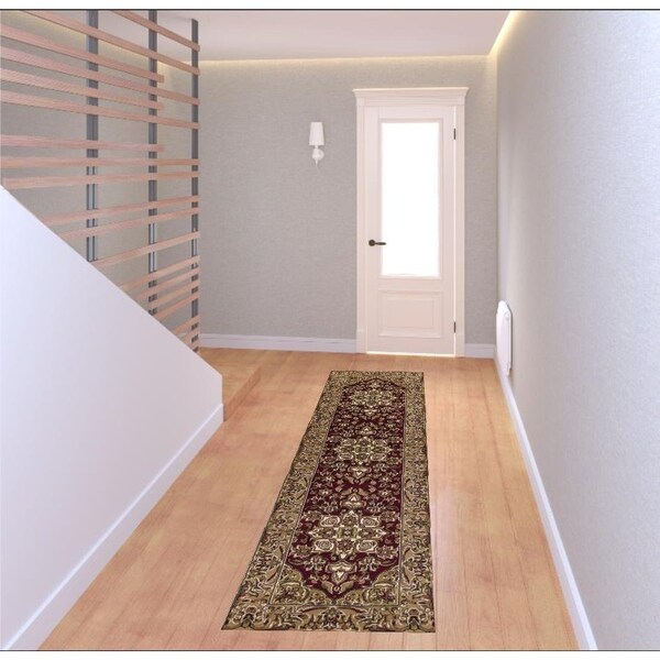 Homeroots 2 ft. 2 in. x 7 ft. 11 in. Runner Polypropylene Red & Beige Area Rug - 353607