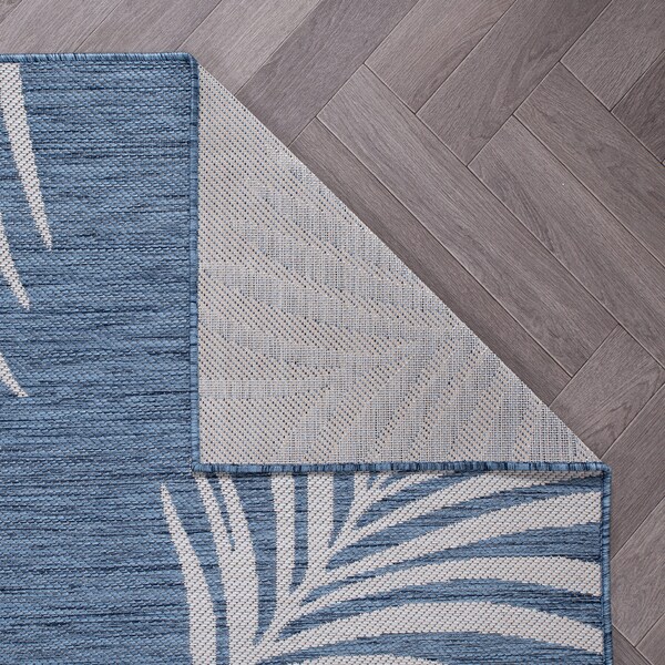 World Rug Gallery Contemporary Palm Leaves Textured Flat Weave Indoor/Outdoor Area Rug 7'10''X10' Blue - 111BLUE8X10