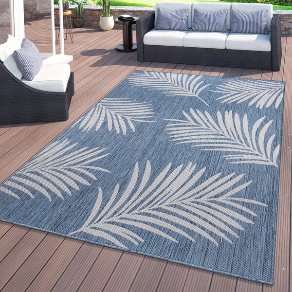 World Rug Gallery Contemporary Palm Leaves Textured Flat Weave Indoor/Outdoor Area Rug 7'10''X10' Blue - 111BLUE8X10