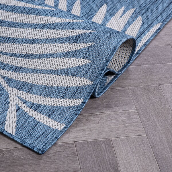 World Rug Gallery Contemporary Palm Leaves Textured Flat Weave Indoor/Outdoor Area Rug 7'10''X10' Blue - 111BLUE8X10