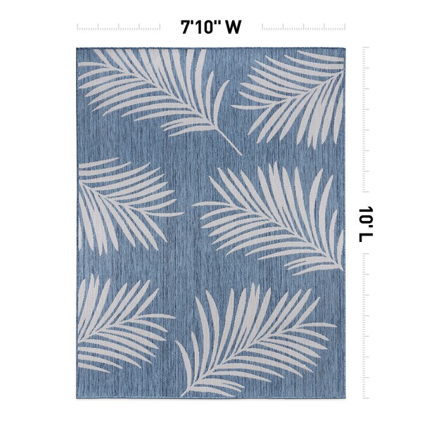 World Rug Gallery Contemporary Palm Leaves Textured Flat Weave Indoor/Outdoor Area Rug 7'10''X10' Blue - 111BLUE8X10