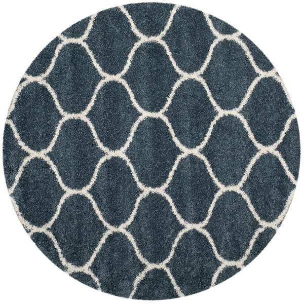 Flowers First 7 x 7 ft. Round Hudson Shag Power Loomed Round Rug, Slate Blue & Ivory - FL1862558