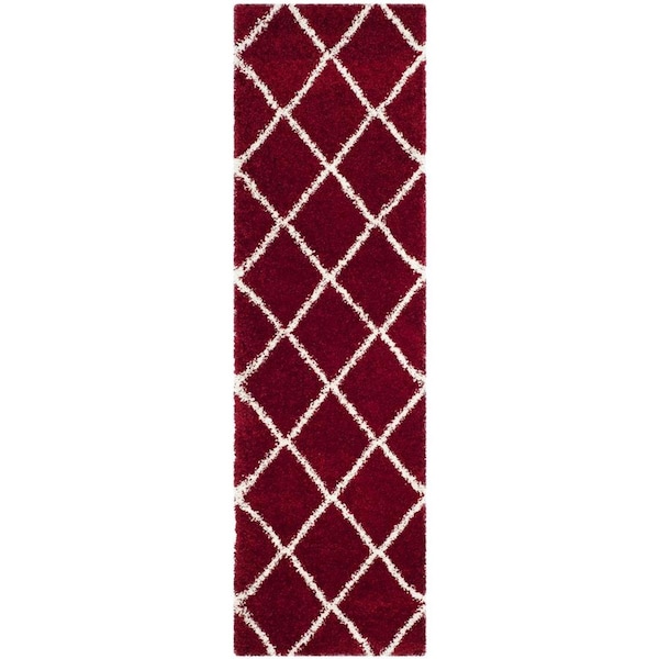 Flowers First 2 ft. 3 in. x 8 ft. Hudson Shag Power Loomed Runner Rug, Red & Ivory - FL1860186