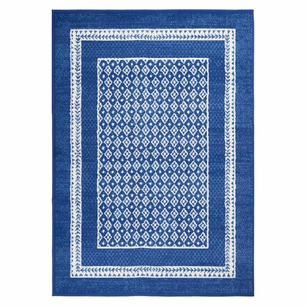 Homeroots 5 x 7 ft. Navy & Ivory Geometric Area Rug - 385884