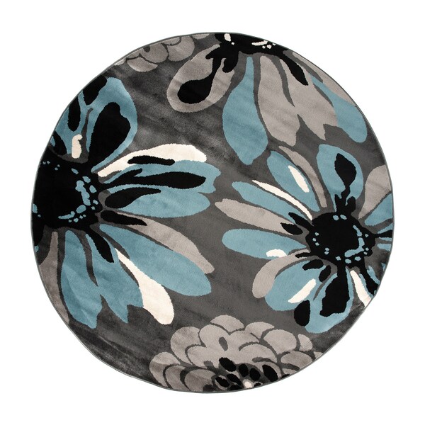 World Rug Gallery Modern Flowers Design Area Rug 6'6'' Round Blue - 374BLUE6RND