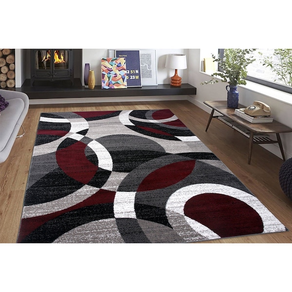 World Rug Gallery Contemporary Abstract Circles Soft Area Rug 10' x 14' Red - 105RED10X14