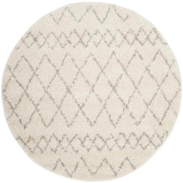 Safavieh Berber Shag Round Area Rug, Cream and Light Grey - 5 ft.-1 in. x 5 ft.-1 in. - BER165C-5R